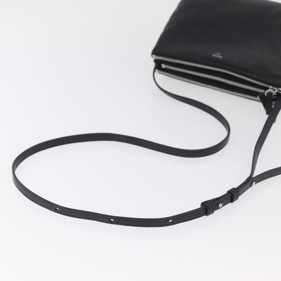 CELINE Trio Shoulder Bag Leather Black Silver Auth 181857A