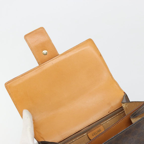 CELINE Macadam Canvas Horse Carriage Bag PVC Leather 2way Brown Gold Auth 181859
