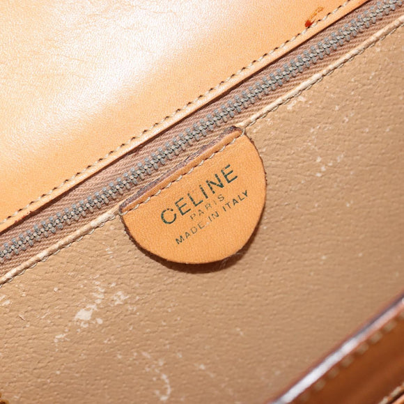 CELINE Macadam Canvas Horse Carriage Bag PVC Leather 2way Brown Gold Auth 181859