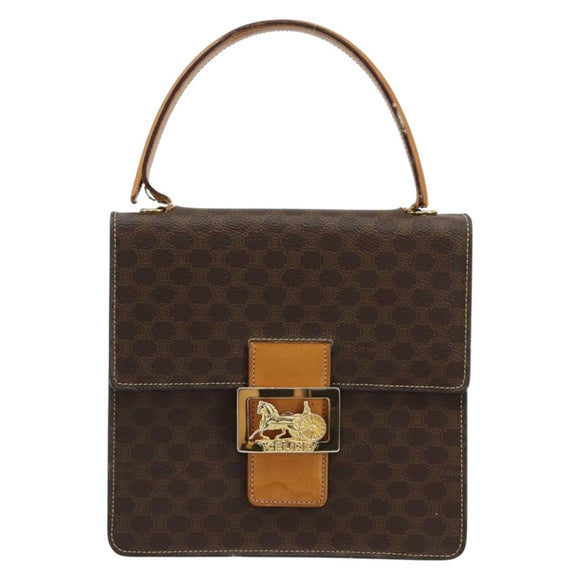 CELINE Macadam Canvas Horse Carriage Bag PVC Leather 2way Brown Gold Auth 181859