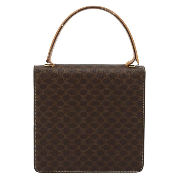 CELINE Macadam Canvas Horse Carriage Bag PVC Leather 2way Brown Gold Auth 181859