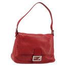 FENDI Mamma Baguette Shoulder Bag Leather Red Silver 2373 26325 Auth 181860M-1