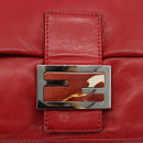 FENDI Mamma Baguette Shoulder Bag Leather Red Silver 2373 26325 Auth 181860M-15