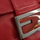 FENDI Mamma Baguette Shoulder Bag Leather Red Silver 2373 26325 Auth 181860M-16