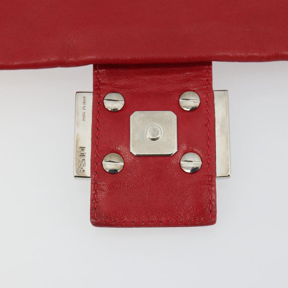 FENDI Mamma Baguette Shoulder Bag Leather Red Silver 2373 26325 Auth 181860M