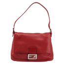 FENDI Mamma Baguette Shoulder Bag Leather Red Silver 2373 26325 Auth 181860M-2