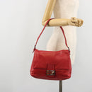 FENDI Mamma Baguette Shoulder Bag Leather Red Silver 2373 26325 Auth 181860M-26