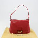 FENDI Mamma Baguette Shoulder Bag Leather Red Silver 2373 26325 Auth 181860M-27