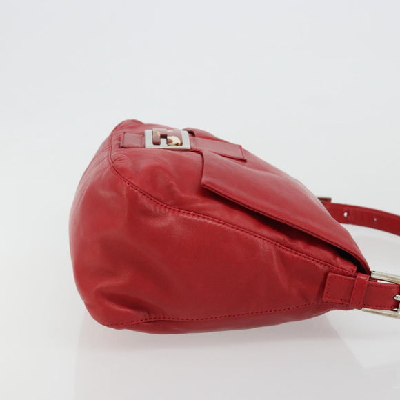 FENDI Mamma Baguette Shoulder Bag Leather Red Silver 2373 26325 Auth 181860M