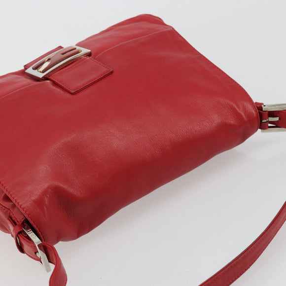 FENDI Mamma Baguette Shoulder Bag Leather Red Silver 2373 26325 Auth 181860M