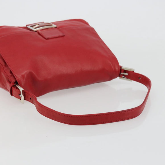 FENDI Mamma Baguette Shoulder Bag Leather Red Silver 2373 26325 Auth 181860M
