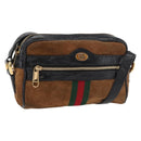 GUCCI Web Sherry Line Shoulder Bag Suede Brown Gold 573321 Auth 181861-1