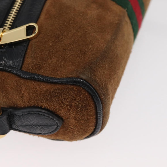 GUCCI Web Sherry Line Shoulder Bag Suede Brown Gold 573321 Auth 181861