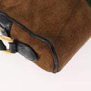 GUCCI Web Sherry Line Shoulder Bag Suede Brown Gold 573321 Auth 181861-12