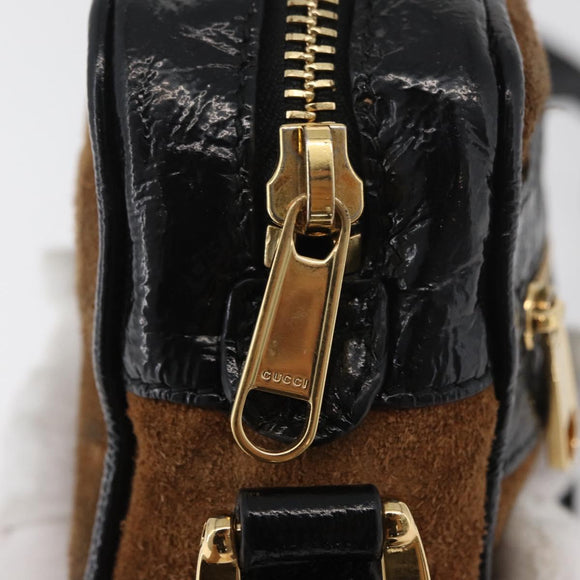 GUCCI Web Sherry Line Shoulder Bag Suede Brown Gold 573321 Auth 181861
