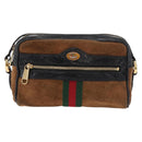 GUCCI Web Sherry Line Shoulder Bag Suede Brown Gold 573321 Auth 181861-2