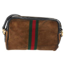 GUCCI Web Sherry Line Shoulder Bag Suede Brown Gold 573321 Auth 181861-3