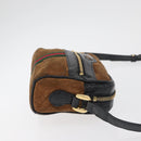 GUCCI Web Sherry Line Shoulder Bag Suede Brown Gold 573321 Auth 181861-4