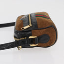 GUCCI Web Sherry Line Shoulder Bag Suede Brown Gold 573321 Auth 181861-5