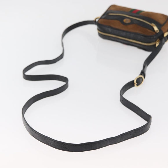 GUCCI Web Sherry Line Shoulder Bag Suede Brown Gold 573321 Auth 181861