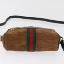 GUCCI Web Sherry Line Shoulder Bag Suede Brown Gold 573321 Auth 181861-9