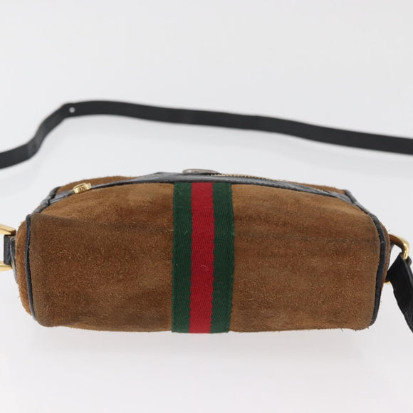 GUCCI Web Sherry Line Shoulder Bag Suede Brown Gold 573321 Auth 181861