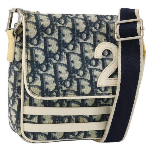 Christian Dior Trotter Canvas Shoulder Bag PVC Navy Silver Auth 181869A