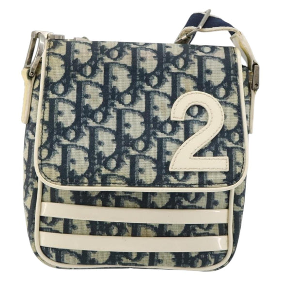 Christian Dior Trotter Canvas Shoulder Bag PVC Navy Silver Auth 181869A