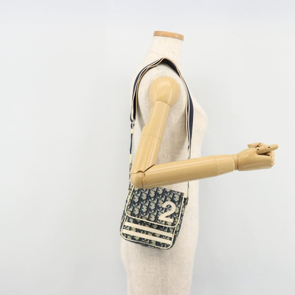 Christian Dior Trotter Canvas Shoulder Bag PVC Navy Silver Auth 181869A
