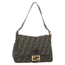FENDI Zucca Canvas Mamma Baguette Shoulder Bag Black Brown Auth 181871M-1