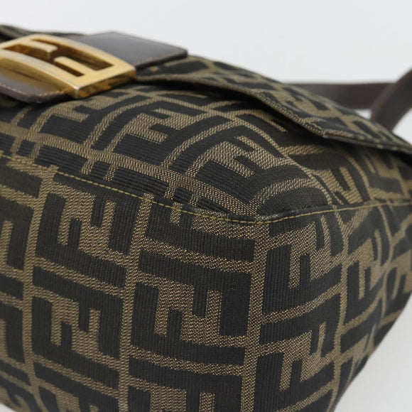 FENDI Zucca Canvas Mamma Baguette Shoulder Bag Black Brown Auth 181871M
