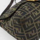 FENDI Zucca Canvas Mamma Baguette Shoulder Bag Black Brown Auth 181871M-11