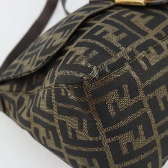 FENDI Zucca Canvas Mamma Baguette Shoulder Bag Black Brown Auth 181871M