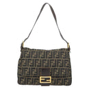 FENDI Zucca Canvas Mamma Baguette Shoulder Bag Black Brown Auth 181871M-2