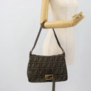 FENDI Zucca Canvas Mamma Baguette Shoulder Bag Black Brown Auth 181871M-22