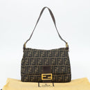 FENDI Zucca Canvas Mamma Baguette Shoulder Bag Black Brown Auth 181871M-23