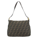 FENDI Zucca Canvas Mamma Baguette Shoulder Bag Black Brown Auth 181871M-3