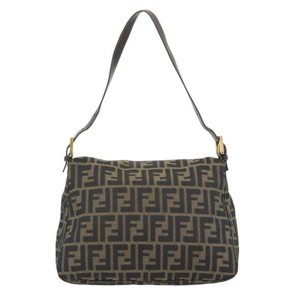 FENDI Zucca Canvas Mamma Baguette Shoulder Bag Black Brown Auth 181871M