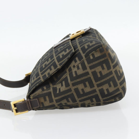FENDI Zucca Canvas Mamma Baguette Shoulder Bag Black Brown Auth 181871M
