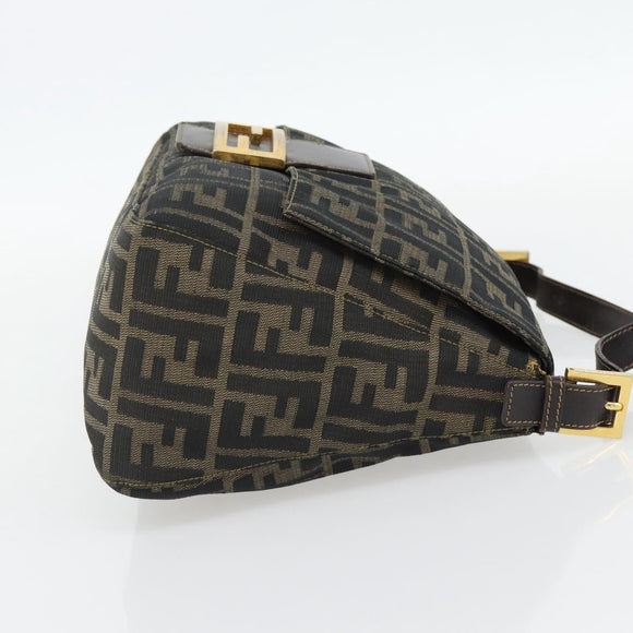 FENDI Zucca Canvas Mamma Baguette Shoulder Bag Black Brown Auth 181871M