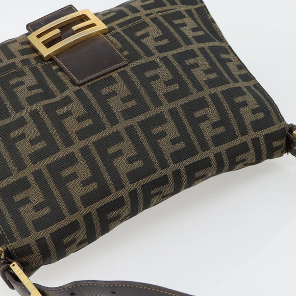 FENDI Zucca Canvas Mamma Baguette Shoulder Bag Black Brown Auth 181871M