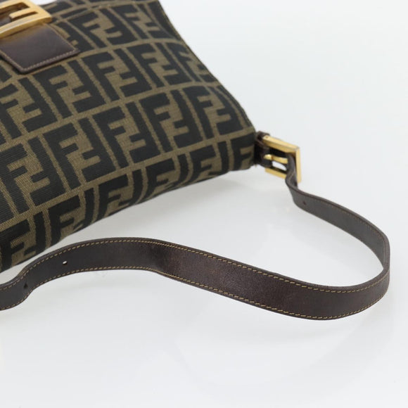 FENDI Zucca Canvas Mamma Baguette Shoulder Bag Black Brown Auth 181871M