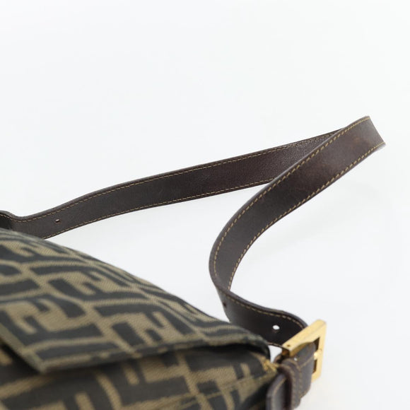 FENDI Zucca Canvas Mamma Baguette Shoulder Bag Black Brown Auth 181871M