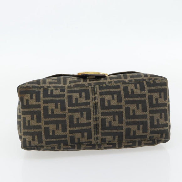FENDI Zucca Canvas Mamma Baguette Shoulder Bag Black Brown Auth 181871M