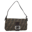 FENDI Zucca Canvas Mamma Baguette Shoulder Bag Black Brown Auth 181873SAM-1
