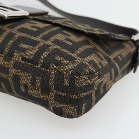 FENDI Zucca Canvas Mamma Baguette Shoulder Bag Black Brown Auth 181873SAM