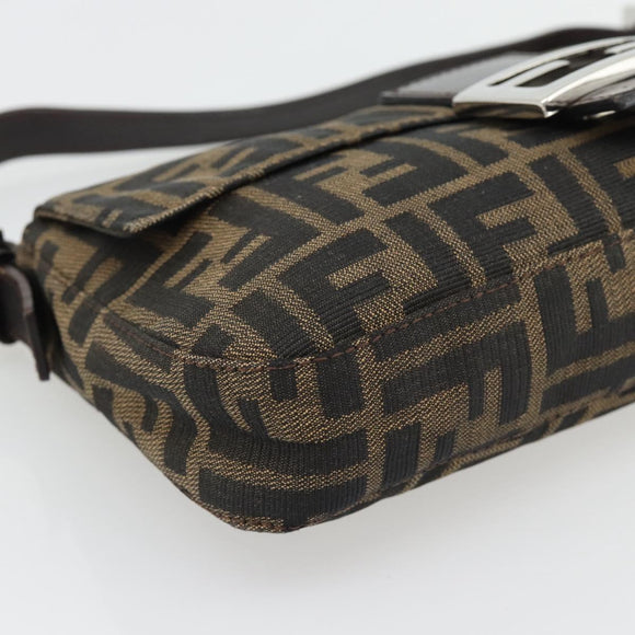 FENDI Zucca Canvas Mamma Baguette Shoulder Bag Black Brown Auth 181873SAM