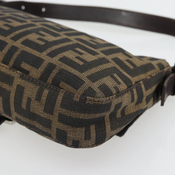 FENDI Zucca Canvas Mamma Baguette Shoulder Bag Black Brown Auth 181873SAM