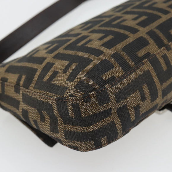 FENDI Zucca Canvas Mamma Baguette Shoulder Bag Black Brown Auth 181873SAM