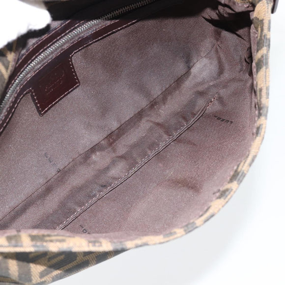FENDI Zucca Canvas Mamma Baguette Shoulder Bag Black Brown Auth 181873SAM